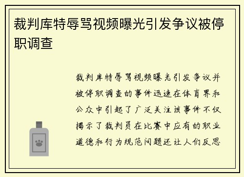 裁判库特辱骂视频曝光引发争议被停职调查
