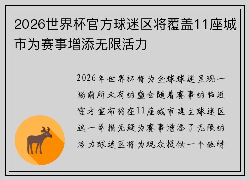 2026世界杯官方球迷区将覆盖11座城市为赛事增添无限活力