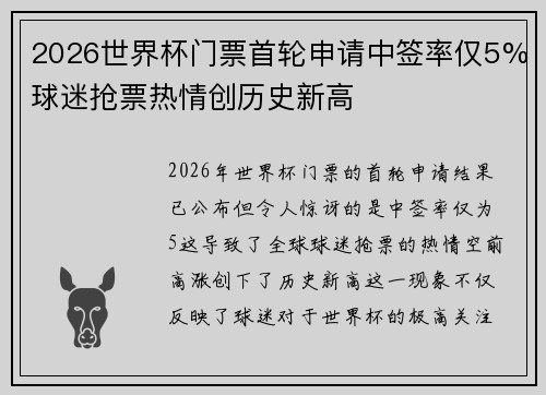 2026世界杯门票首轮申请中签率仅5%球迷抢票热情创历史新高